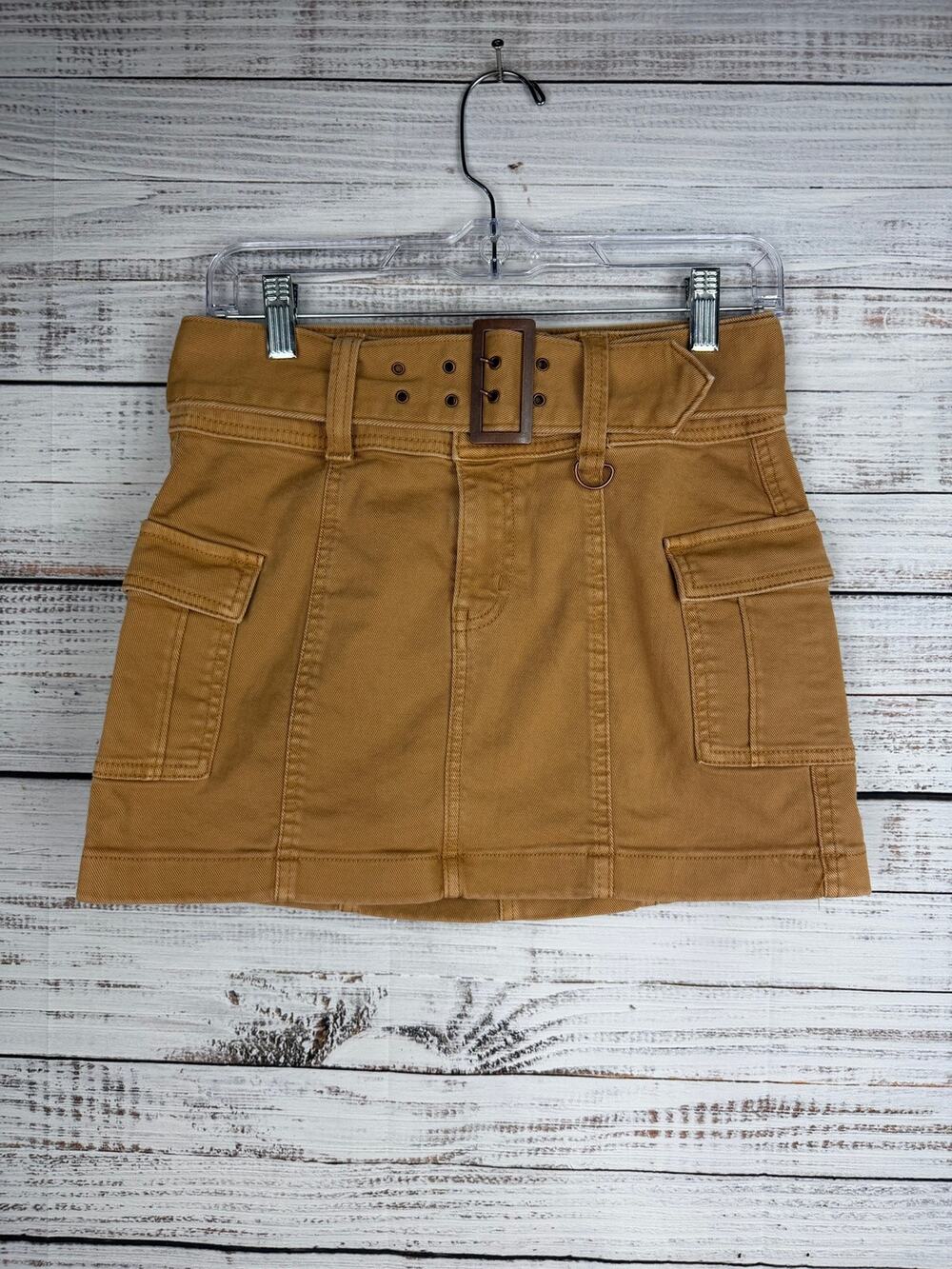 SO Brown Cargo Corduroy Mini Skirt 26 Y2K Bratz Chunky Belt Festival Boho